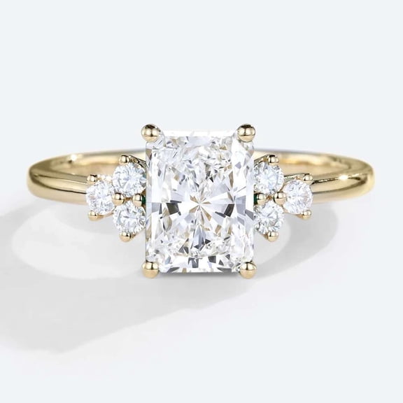 vylahjewellery Radiant Cut Moissanite Wedding Anniversary Ring for Women with Round Side Stone Diamond Engagement Ring 14K Vermeil Yellow Gold Solitaire Valentine Ring