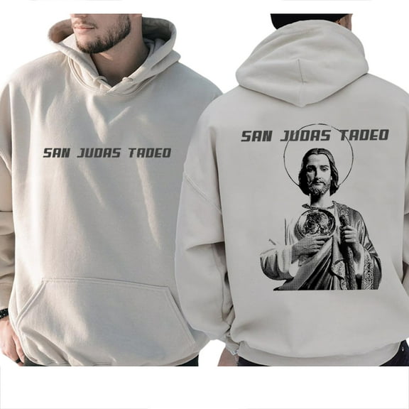 San Judas Tadeo Hoodie – Double-Sided St. Jude Devotion Art Pullover, Catholic Saint Religious Apparel, Faith Graphic Hoodie