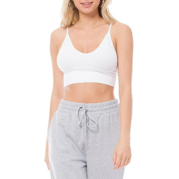 Made by Olivia Women's Solid Knit Ribbed Seamless Double Strap Triangle Brami Crop Tank Top