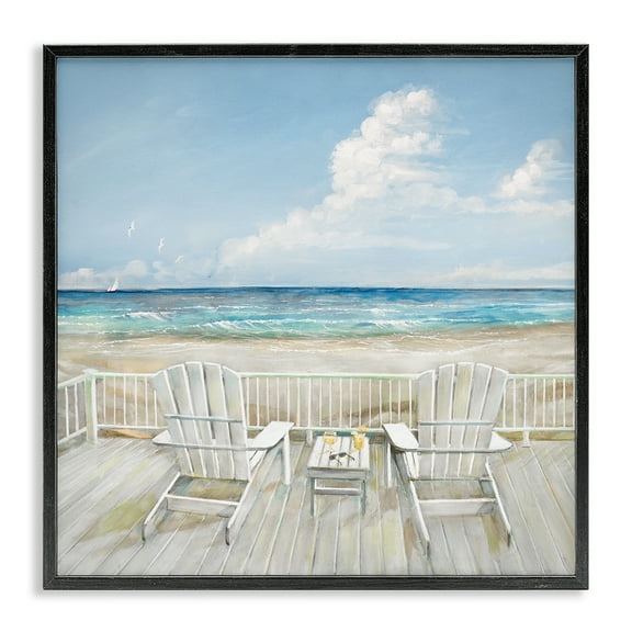 Stupell Industries Seats Overlooking Beach Nautical & Beach Painting Black Framed Art Print Wall Art, 12 x 12