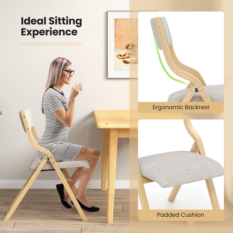 Gymax 4-Piece Foldable Dining Chairs, Grey & Natural Wooden