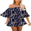 thumbnail image 1 of Women Off Shoulder Chiffon Romper Batwing Sleeve Siamese Trousers Ruffled Boho Beachwear, 1 of 2