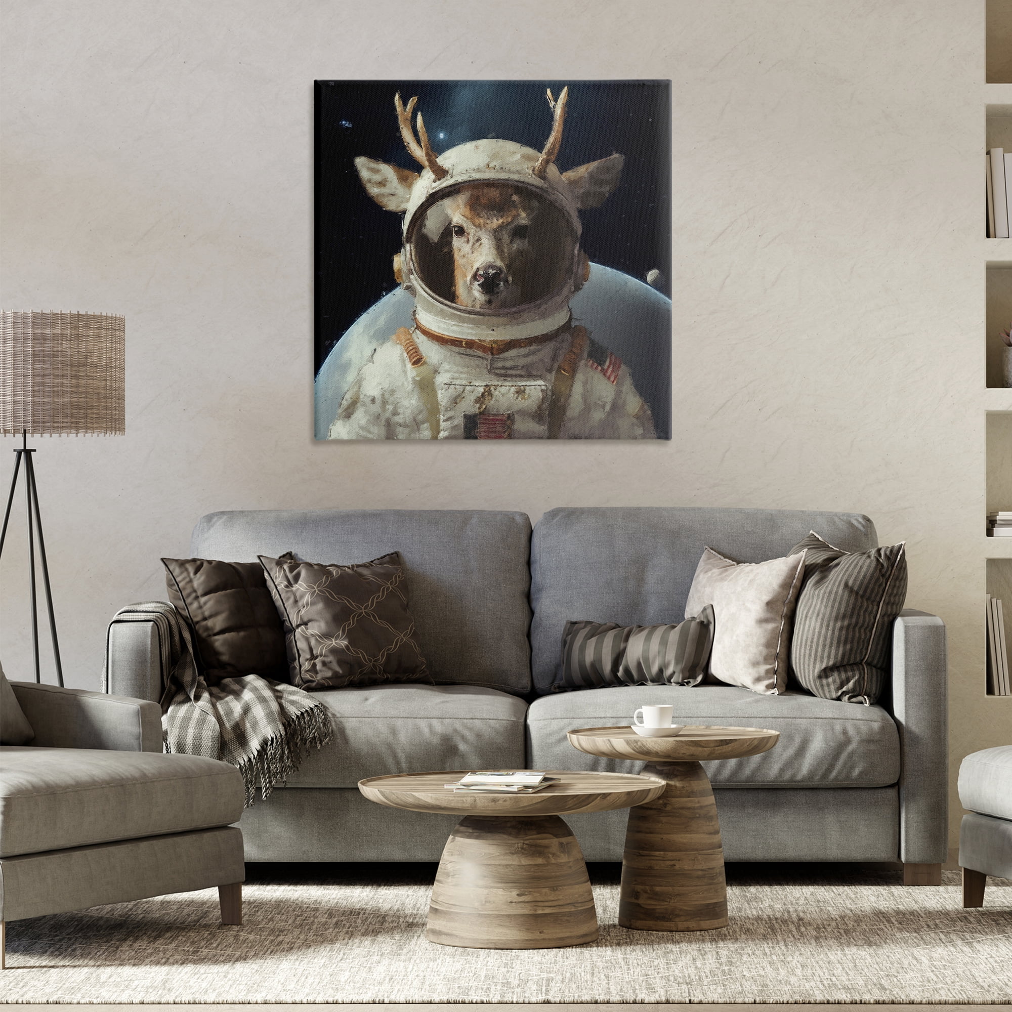Stupell Industries Space Astronaut Deer Astrology & Stars Painting Wrapped Canvas Art Print Wall Art, 30 x 30
