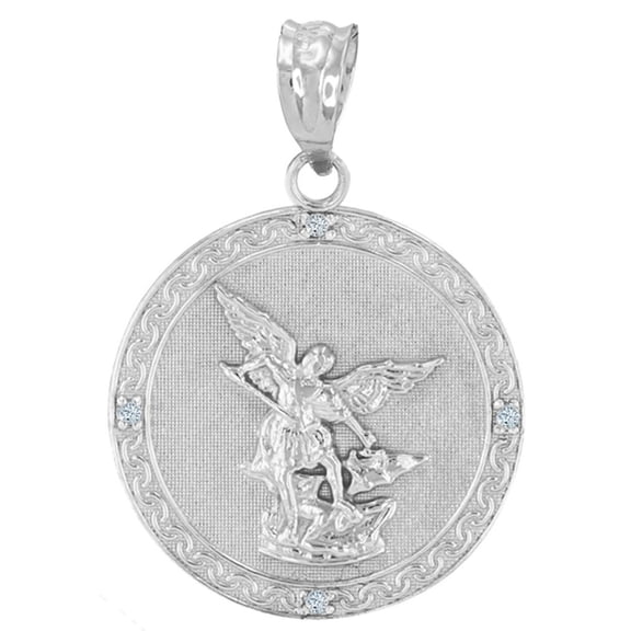 .925 Sterling Silver Patron Saint Michael Archangel Cubic Zirconia Medallion Pendant Necklace (Pendant Only)