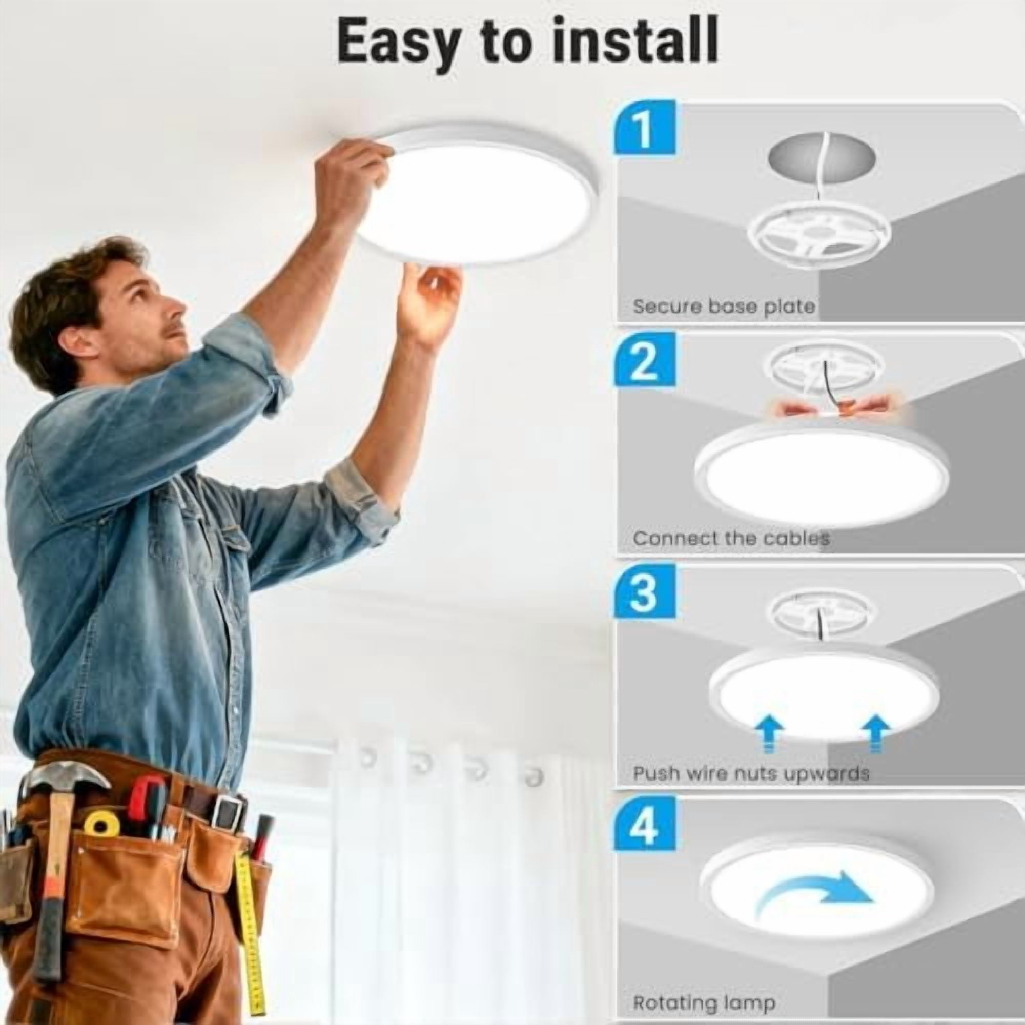 LED Flush Mount Ceiling Light, 15 Inch 30W 5CCT (3000K-6500K), 3800LM White Round Light for Kitchen Porch Hallway Bedroom Bathroom Closet – 1 Pack