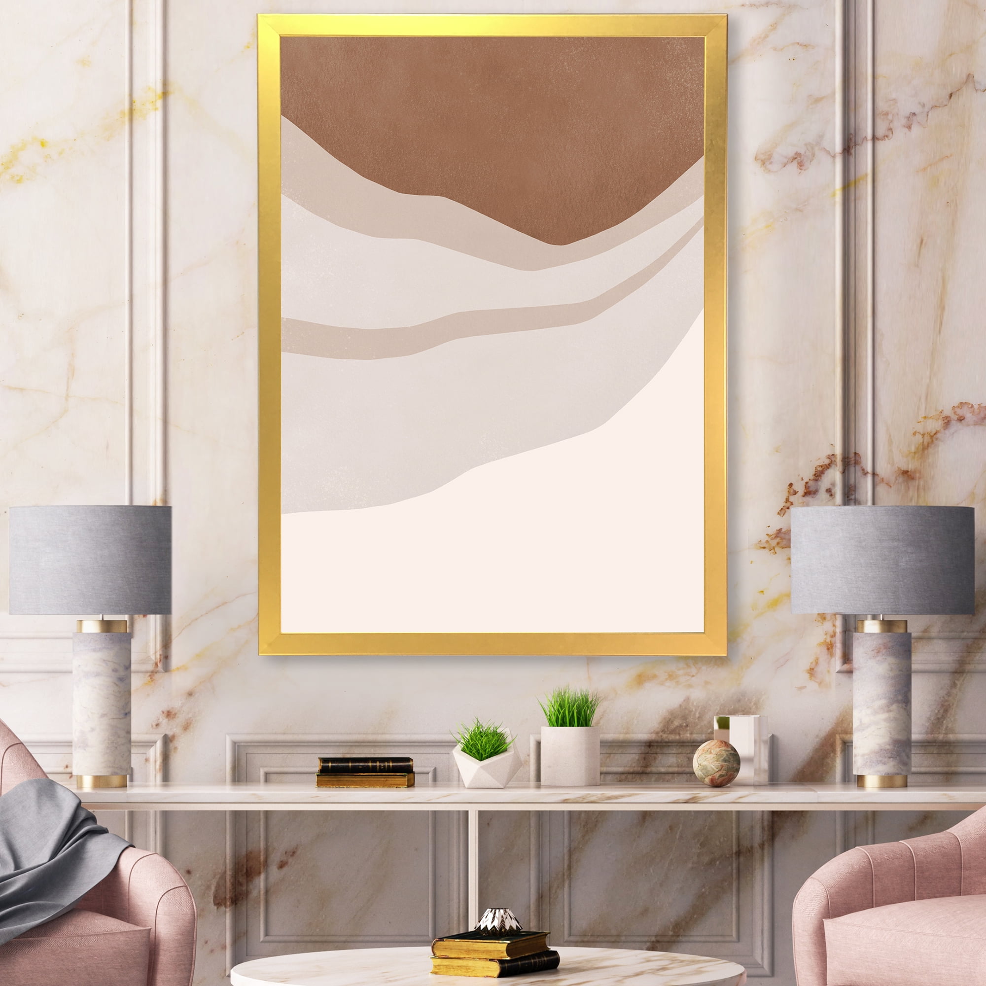 Designart 'Ivory and Terracotta Shapes with Scuff Effect' Modern Framed Art Print