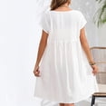 thumbnail image 3 of WREESH Womens Dress Summer Cotton and Linen Casual Mid Length Solid Colorshortsleeve Round Neck Dress White, 3 of 8