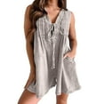 thumbnail image 2 of Women's Denim Romper Sleeveless Tie Front Casual Summer Jumpsuit with Pocket Stylish Comfortable Overall Shorts, 2 of 8