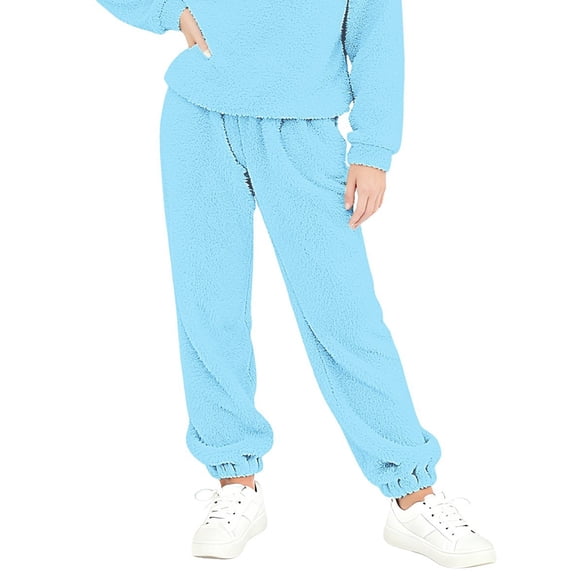 KAUOD Boys Girls Plush Joggers Pants Straight Soft Fuzzy Elastic Waist Sweatpants Kids Toddler Fleece Warm Plain Trousers