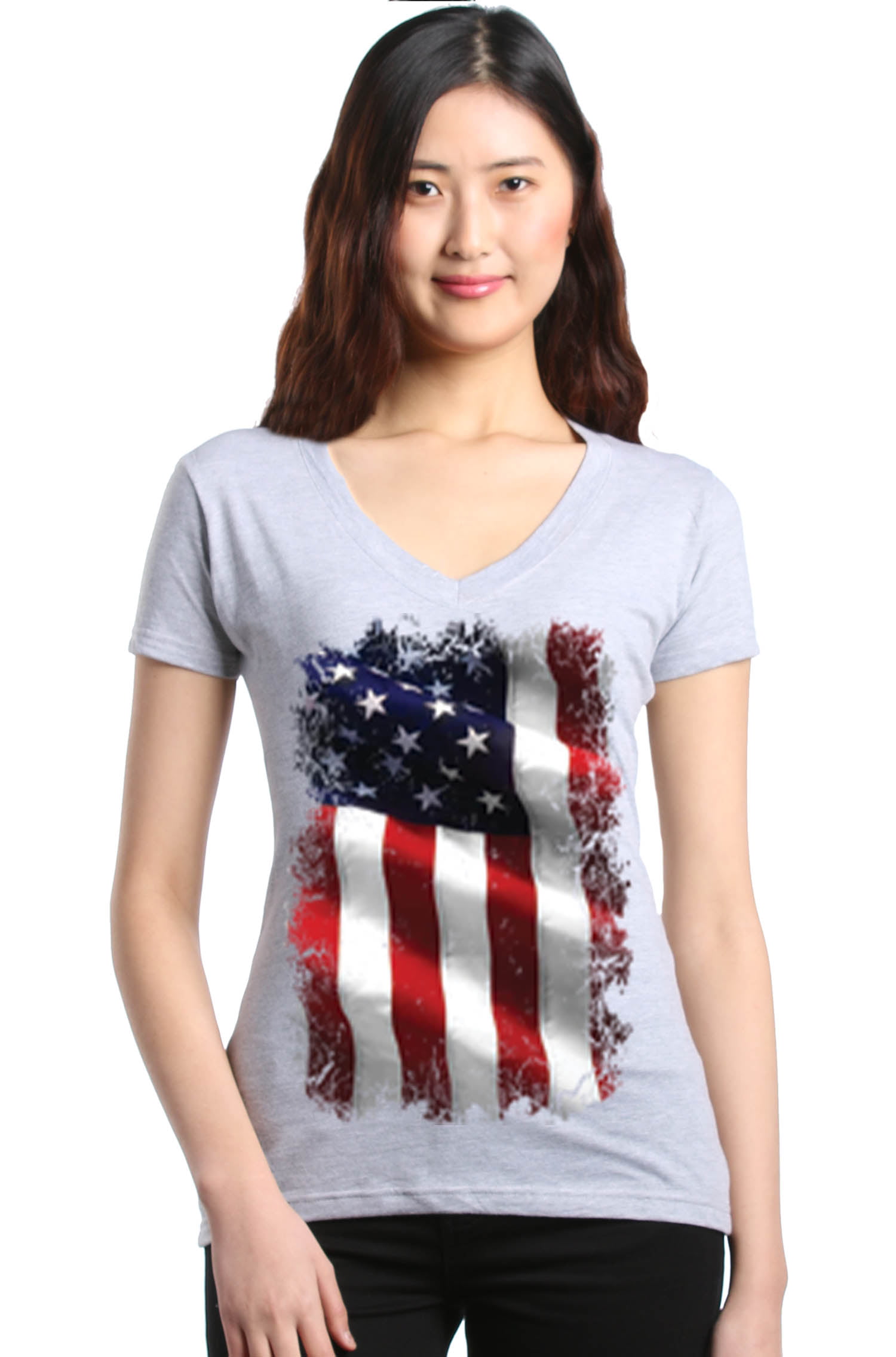 Shop4Ever Women's Patriotic American Flag 4th of July USA Slim Fit V ...