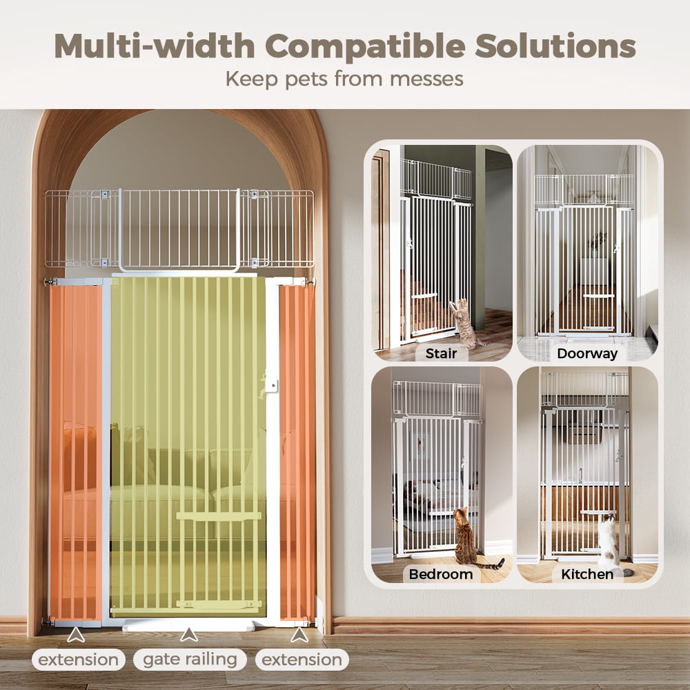 Cat Gate,Domipet 71 inch Extra Tall Pet Dog Gate with Cat Door,29.5''-40.6''Wide Gate for Cats,Walk Through Indoor for Doorways,White