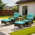 thumbnail image 4 of MELLCOM 5 Pieces Patio Furniture Set, Outdoor Swivel Rocker Patio Chairs, Wicker Patio Bistro Set with Rocking Chair, Thickened Cushions, Glass Coffee Table and Ottomans for Backyard, Blue, 4 of 9