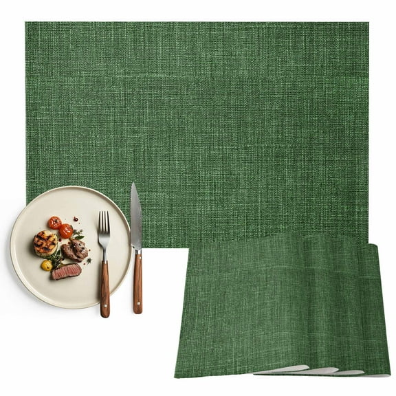 Placemats Set of 6, Green Linen Texture Place Mats Vintage Solid Color Tablemats Washable Placemat Table Decoration for Kitchen Table Dinner Party Home Decor Indoor Outdoor 13x19 Inch