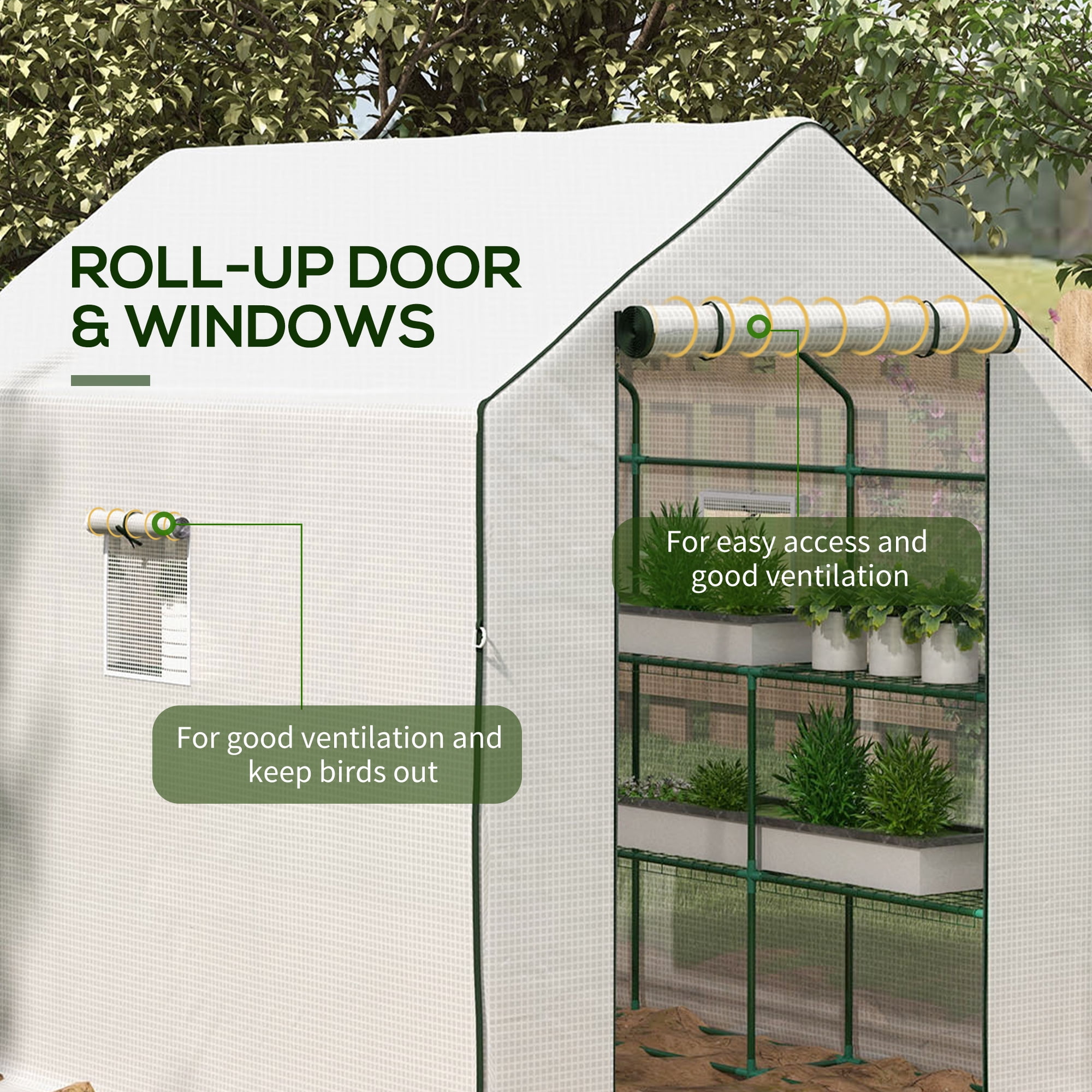 Outsunny 4.6' x 4.7' Small Portable Walk-In Greenhouse w/ Shelves, White