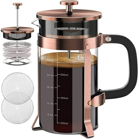 HadinEEon French Press Coffee Maker, 34oz Stainless Steel French Press with 4 Filter, Copper