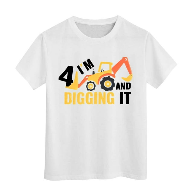 T-shirts d'Été pour Garçons Hauts Enfants Manches Courtes Excavatrice Graphique Imprimé Col Rond Coupe Ample Mignon Décontracté Enfant Garçon Tee Blouse 8-9 T