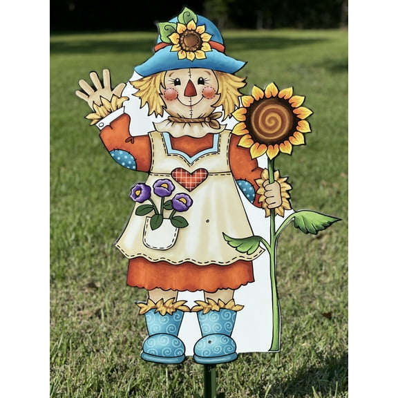 Scarecrow Girl with Sunflower Fall Yard Art Decoration