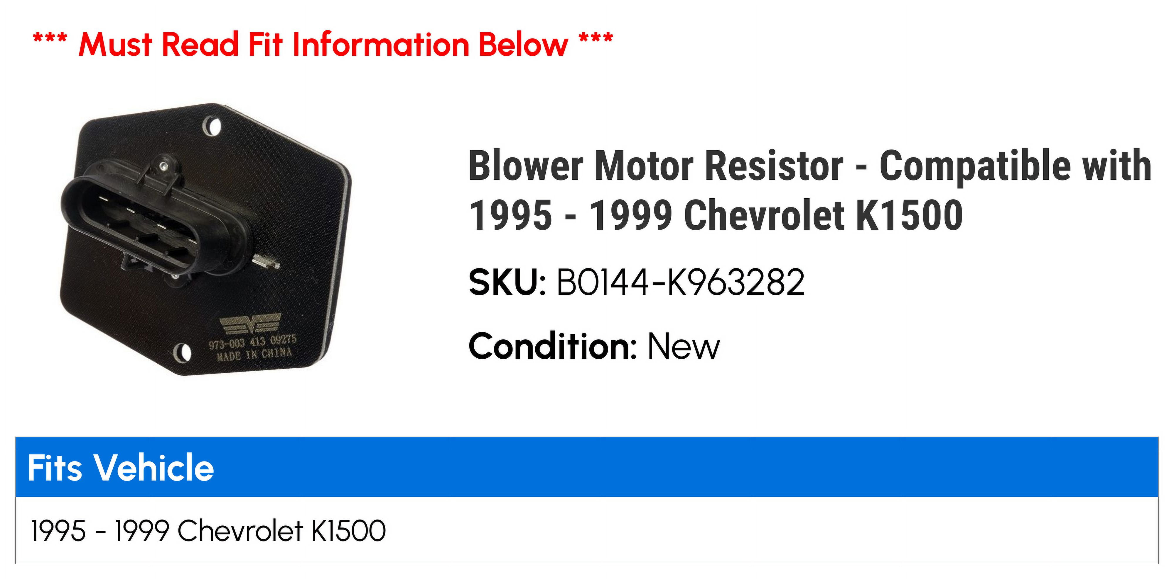 Blower Motor Resistor - Compatible with 1995 - 1999 Chevrolet K1500 - Dorman