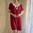 thumbnail image 1 of Liquidation et Promo, Robe Mode pour Femme à Manches Courtes et Col Rond, Robe Simple et Élégante à Manches Courtes avec Col Rond, Parfaite pour les Occasions Estivales Décontractées Conçue pour le Confort/100 % Polyester, Bourgogne, 1 of 7