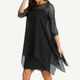 thumbnail image 4 of Fsqjgq Long Flowy Dress A Line Dresses for Women Fashion Chiffon Overlay Three Quarter Sleeve Lace Dress Oversize S-5Xl Black Size S, 4 of 7
