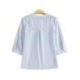 thumbnail image 4 of ZANZEA Polyester Cotton Three Quarter Sleeve V-Neck Stripe Printed Blouses Womens, 4 of 7