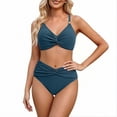 thumbnail image 5 of DISKEBUISS Women's High Waisted Bikini Swimsuit Two Piece Tummy Control Twist Front Bathing Suit Summer Beach, 5 of 7