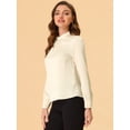 thumbnail image 3 of Blusa de manga de soplo fruncida plisada con cuello alto Allegra K suave sedoso para mujer Beige S, 3 of 5