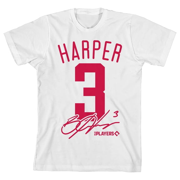 Bryce Harper Number 3, Signature and logo on white Kids T-Shirt-XS