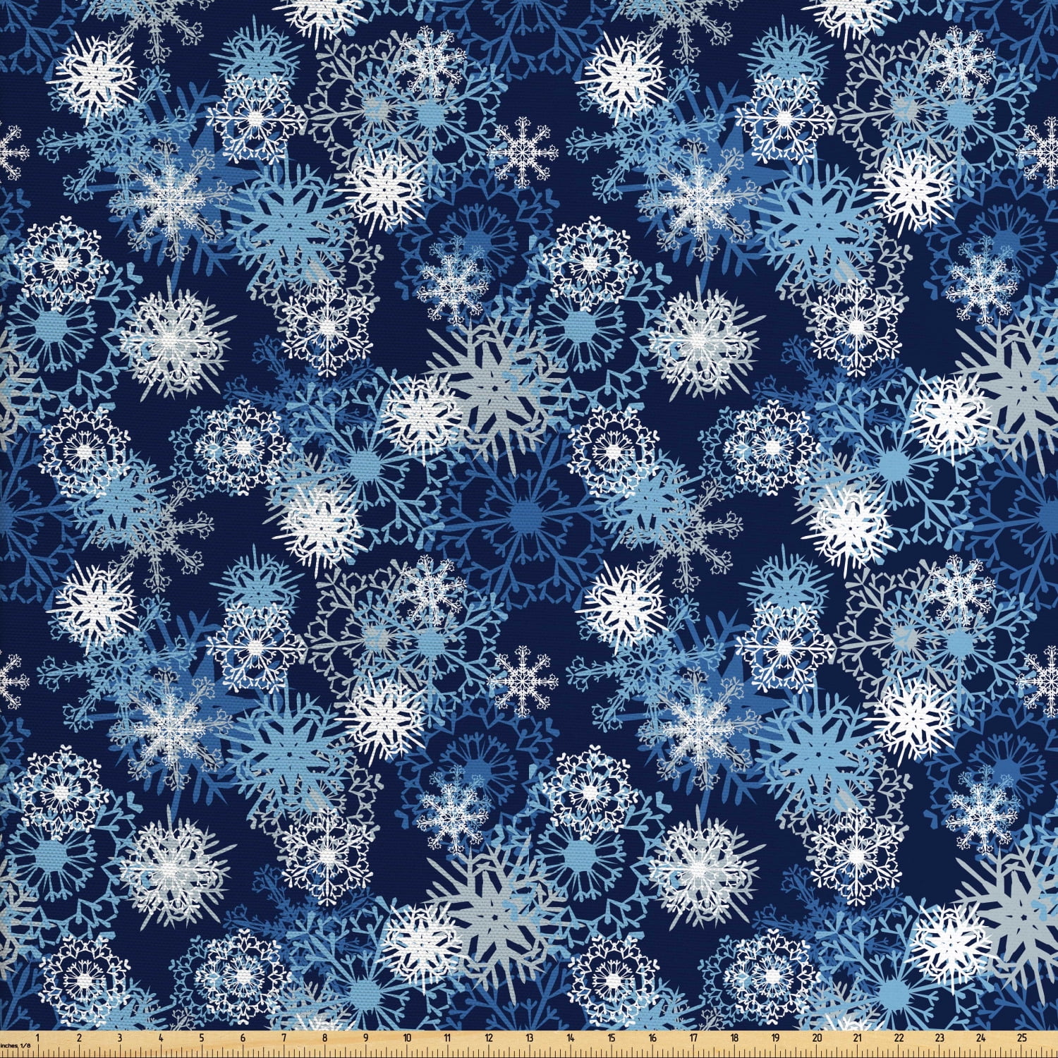 Winter Fabric by The Yard, Various Different Ornate Snowflakes Blizzard