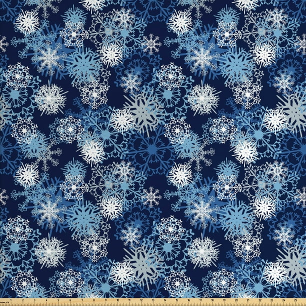 Winter Fabric by The Yard, Various Different Ornate Snowflakes Blizzard