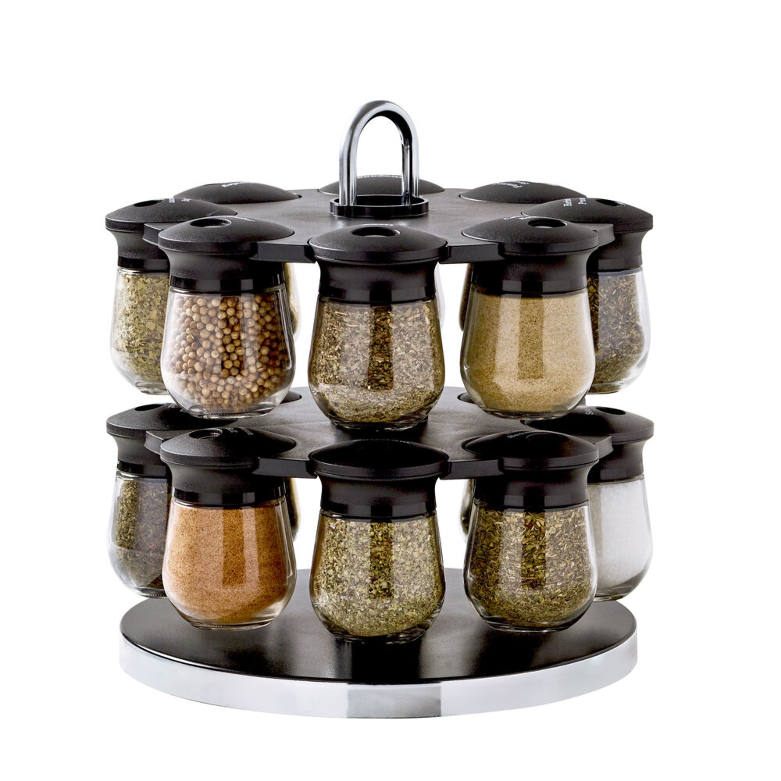 Kamenstein Duke 16Jar Hanging Spice Rack with PreFilled Glass Jars and Free Spice Refills for