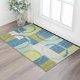 thumbnail image 2 of HomeRoots 675073 3 x 5 ft. Denim Blue, Green & Ivory Geometric Washable Machine Made Rectangle Area Rug with UV Protection, 2 of 9