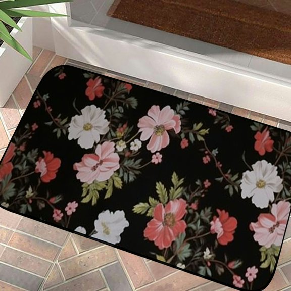 PHYHOO Area Rugs Mat for Living Room Spring Floral Black Non-Slip Indoor Carpet Floor Soft Area Rug Kid Bedroom Dining Home Decor  19.68*39.37 in
