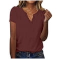 thumbnail image 2 of Blmnix Casual Womens Tops Short Sleeve Red Basic Loose V Neck Solid T-Shirts Fashion Blouses, 2 of 6
