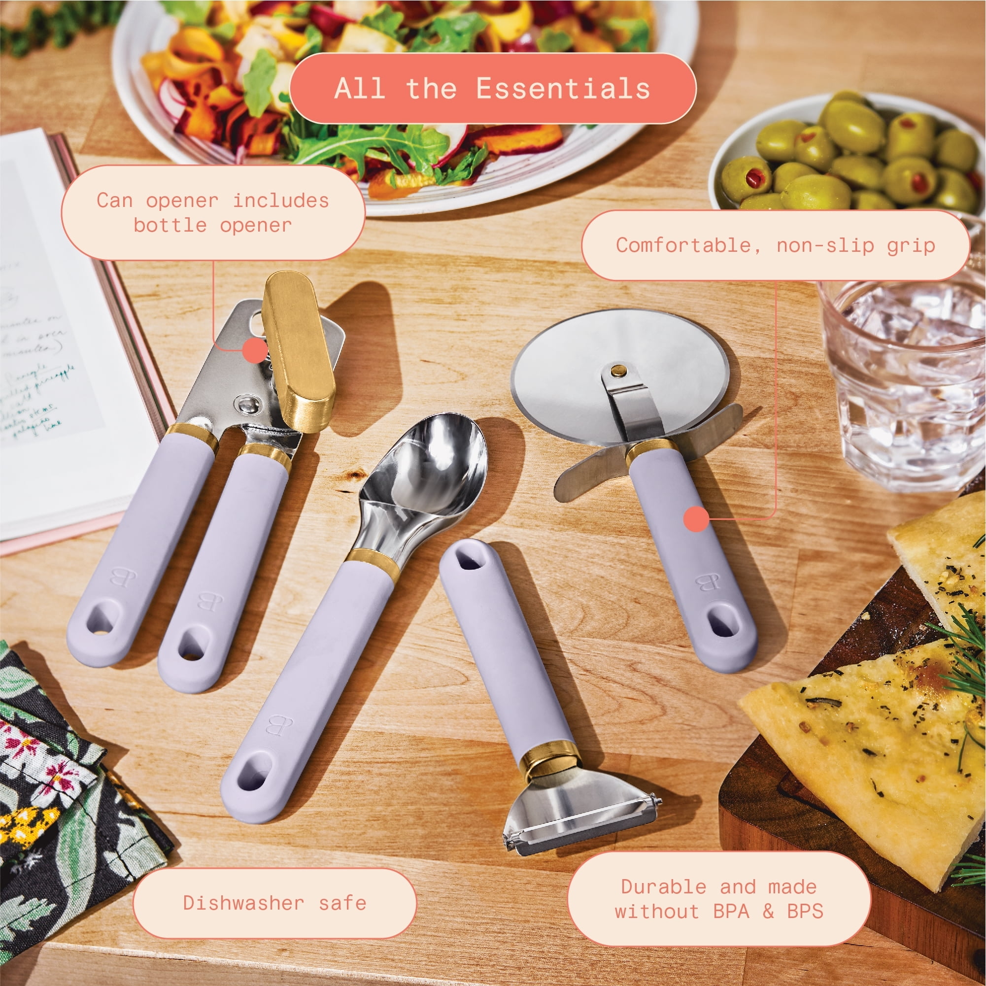 Beautiful 4-Piece Essentials Gadget Set, Lavender by Drew Barrymore