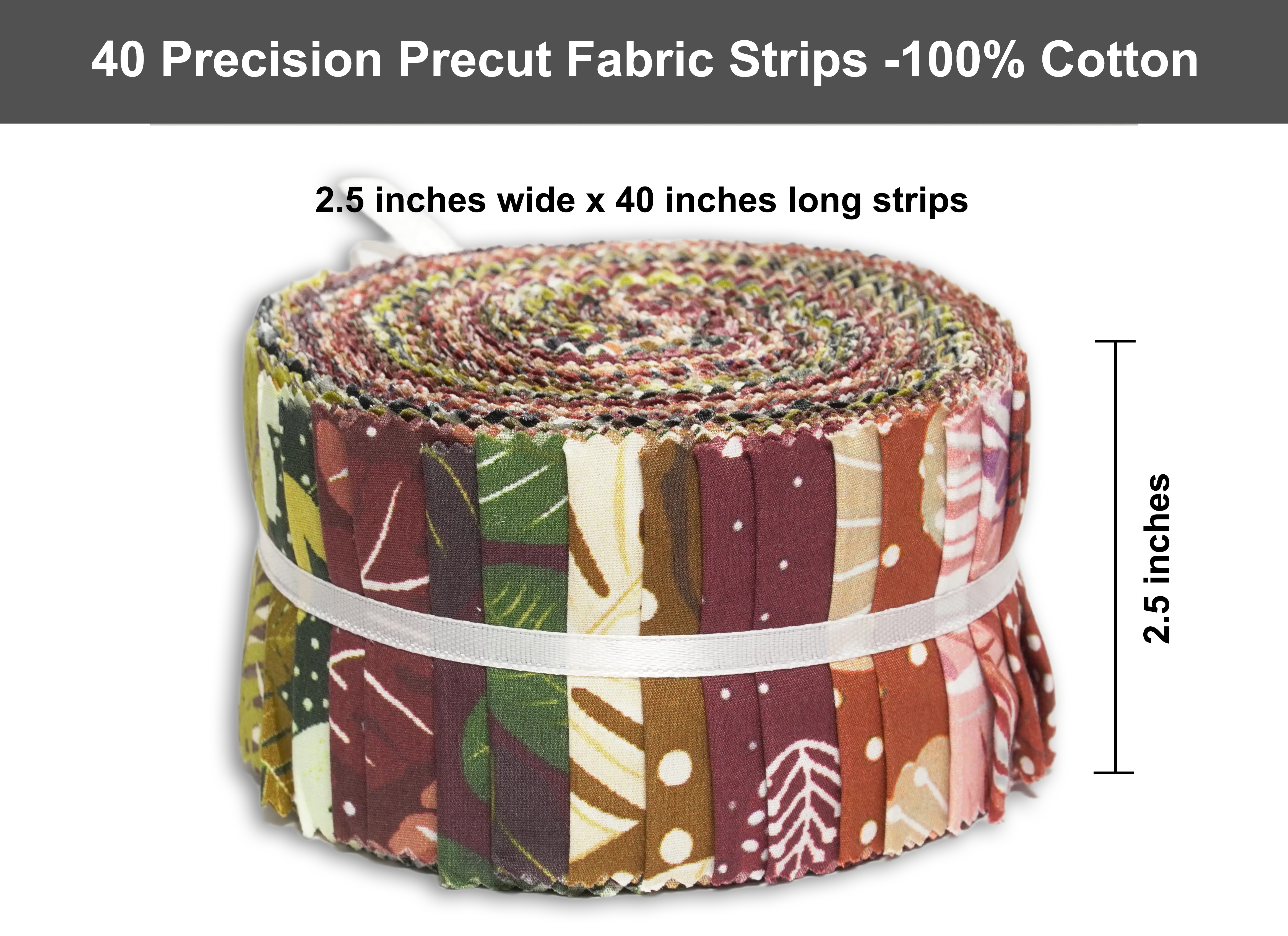 Soimoi 40Pcs Tree Print Precut Fabrics Strips Roll Up 2.5x42inches Cotton Jelly Rolls for Quilting