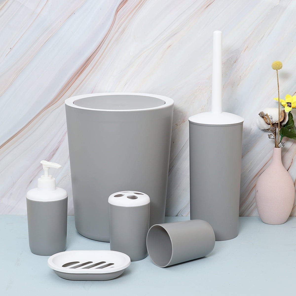 Grey Bathroom Accessory Sets, 6 Pieces Bathroom Complete Set Vanity