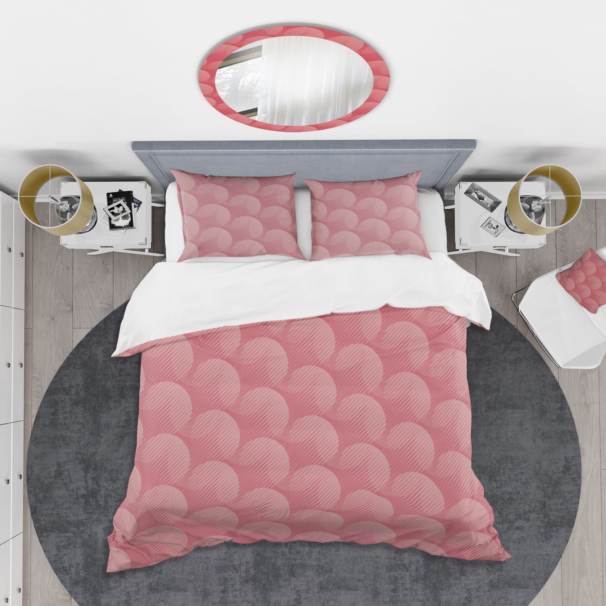 Designart 'Coral Round Geometrical ' Mid-Century Modern Duvet Cover Set