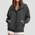thumbnail image 2 of idosla Womens Corduroy Hooded Jackets Casual Zip Up Sweatshirt Jacket Trendy Fall Winter Coat Hoodies with Pockets (Black, M), 2 of 4