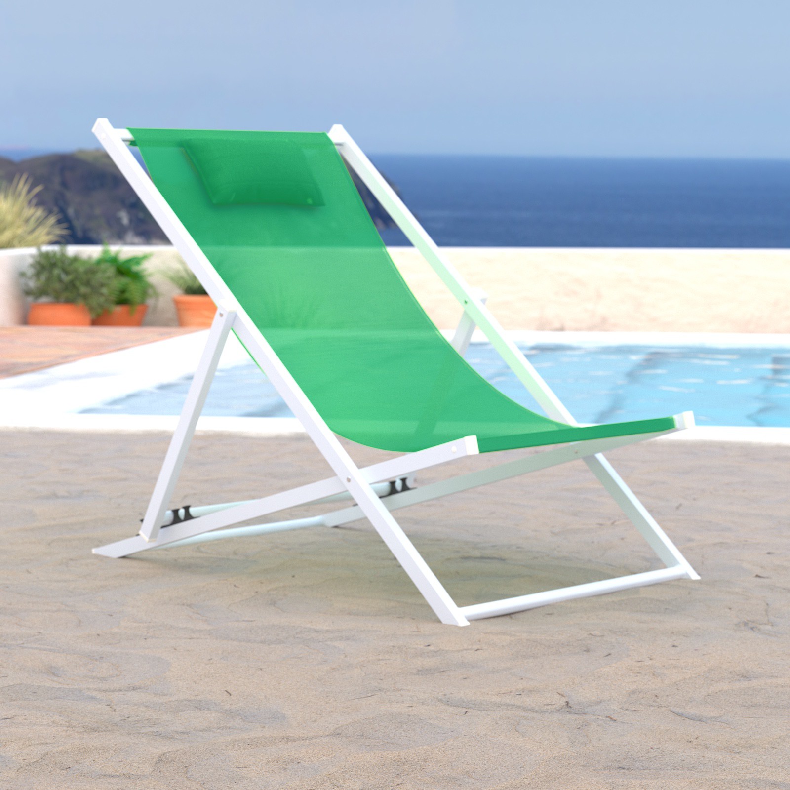 LeisureMod Sunset Outdoor Sling Lounge Folding Chair With Headrest in Green - image 1 of 8