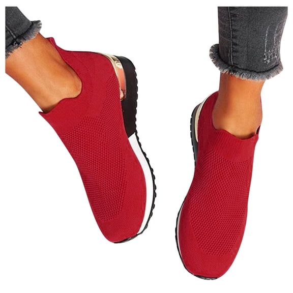 Modisza Women's Walking Shoes Sock Sneakers Slip on Breathable Mesh Flat Shoe Casual Tennis Running Sneaker for Summer Sports Red 6.5-7