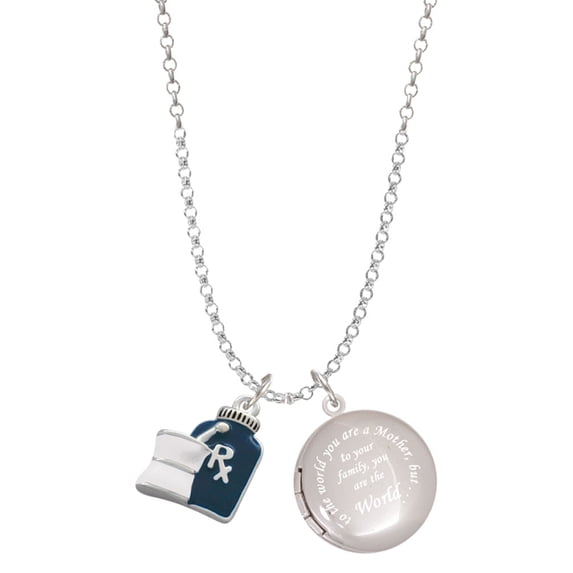 Delight Jewelry Silvertone Blue Prescription Bottle To the World You are a Mother Locket Necklace