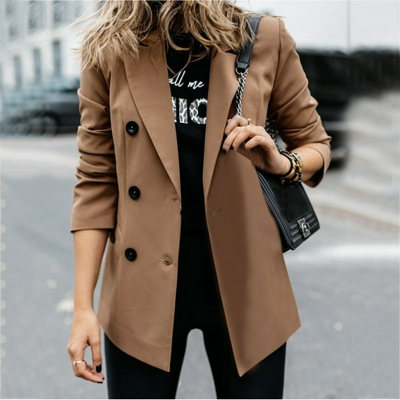 Vedolay Blazer Jackets for Women Womens Blazer Jackets Casual Open Front Long Sleeve Work Office Top,Khaki XXL
