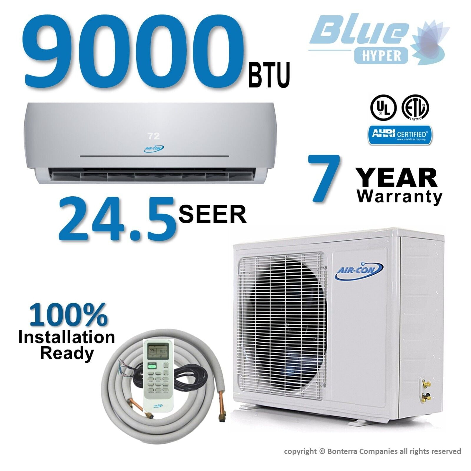 Air-Con 9000 BTU HYPER Mini Split Air Conditioner Heat Pump Ductless 24.5 Seer