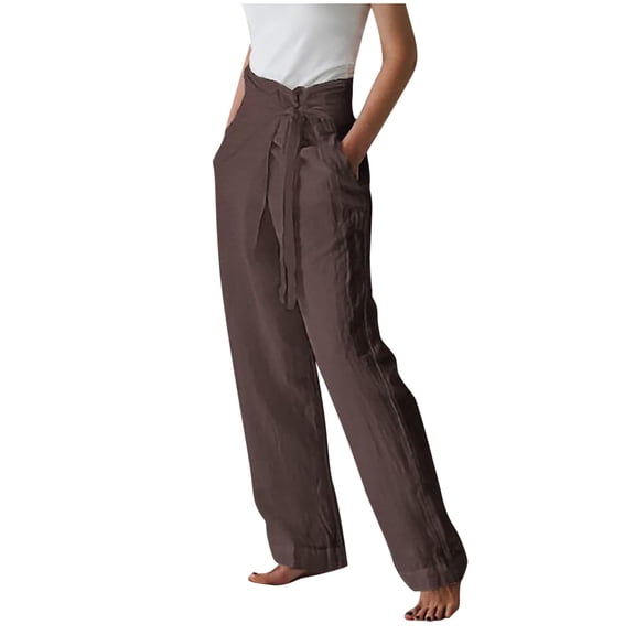 Tuphregyow Women's Wide Leg Pants Elastic Fashion Trousers with Pockets Solid Color Stretch Relaxed Trendy Work Pants Loose Flowy Wrap High Waisted Business Casual Pants Lounge Coffee XL