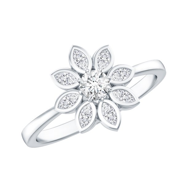 Rosec Jewels Moissanite Flower Engagement Ring for Women - Nature Inspired Cocktail Ring - D-VS1 Quality Certified, 925 Sterling Silver, US 4.00