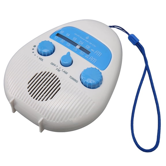Yajisi AM FM Shower Radio Waterproof Portable ABS Bathroom Radio Built in Speaker Battery Operated Shower Music Player for Bathroom Pool Outdoor Use White, 6.3 inches / 16 cm