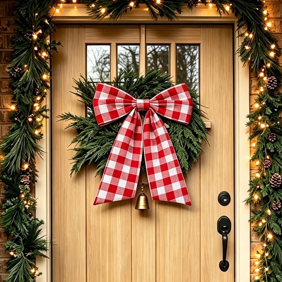 Bcylexb 3Pcs Gingham Plaid Christmas Bow, 13"x17" Large Checkered Ribbon Bow for Wreath Front Door Xmas Tree Decoration