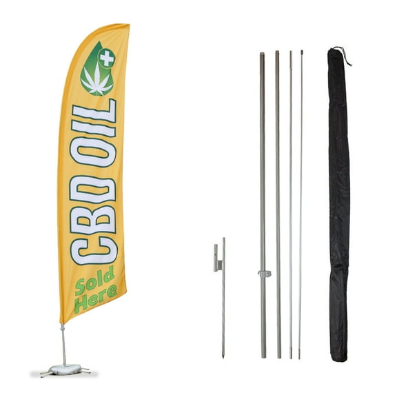 CBD Oil Feather Flag Kits - 13.5ft Flag Complete Pole Set with Ground Stake – Great for Businesses, Storefronts, Sales - Printed in The USA