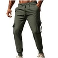 thumbnail image 2 of Hxshgdsn Men's Pants Men's Casual And Fashionable Washed Solid Color Drawstring Elastic Waist Pocket Zipper Pants Army Green M, 2 of 7